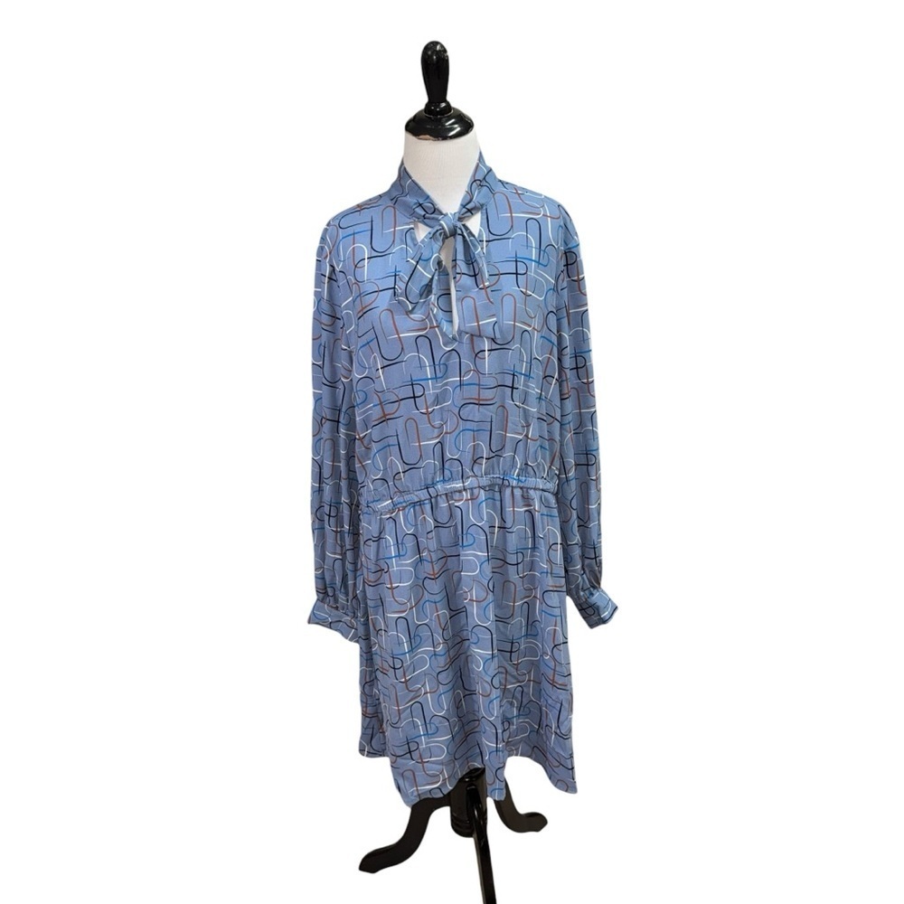 Worthington Women's Size XL Sheath Dress Elastic Waist Neck Bow Geometric Print